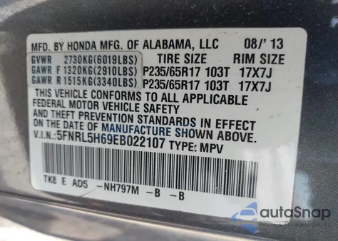 2014 Honda Odyssey Ex-L from USA, damaged, VIN 5FNRL5H69EB022107
